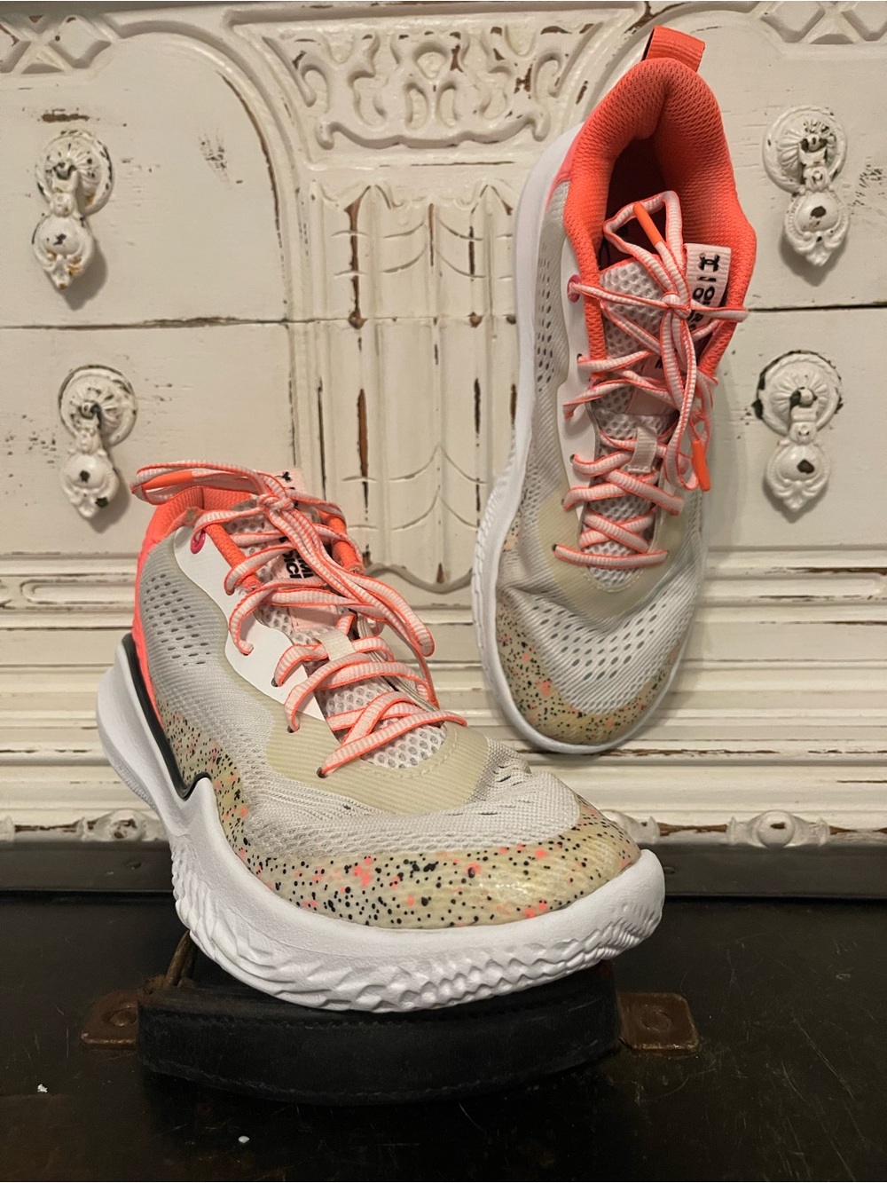Under Armour Women's White and Coral Athletic Sneakers